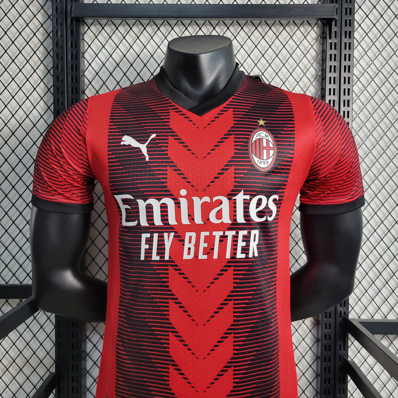 CAMISA DO MILAN 23/24 VERMELHO E PRETO VERSÃO PLAYER